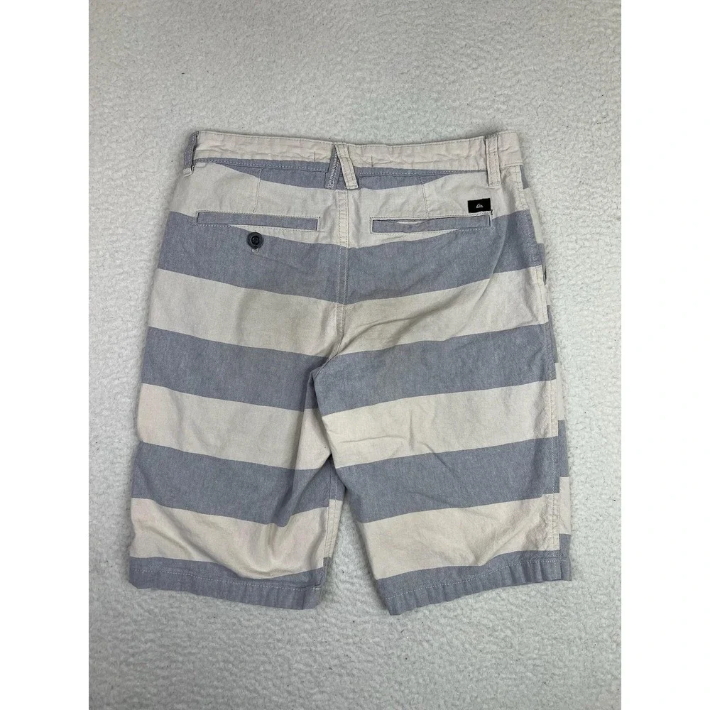 Quiksilver Shorts Mens 28 Blue Striped Chino 100% Cotton 10 Inseam Casual